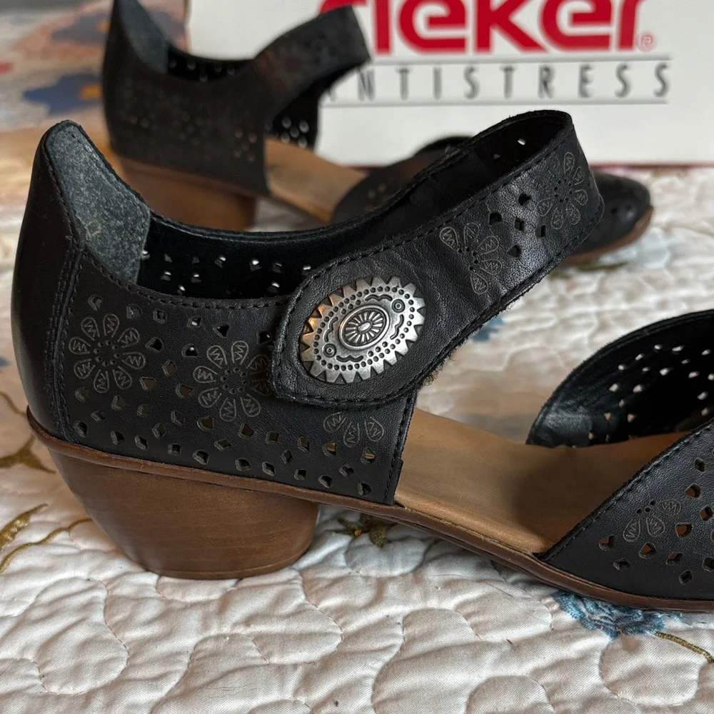 Rieker Mirjam Black Lazer-Cut Mary Jane Heeled Shoes Size 39 - Picture 5 of 16